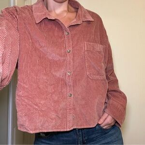 American Eagle Pink Corduroy Boxy Button Up Top